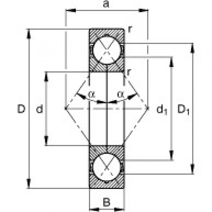 Шарикоподшипники радиально-упорные с четырехточечным контактом QJ208-TVP FAG 188949