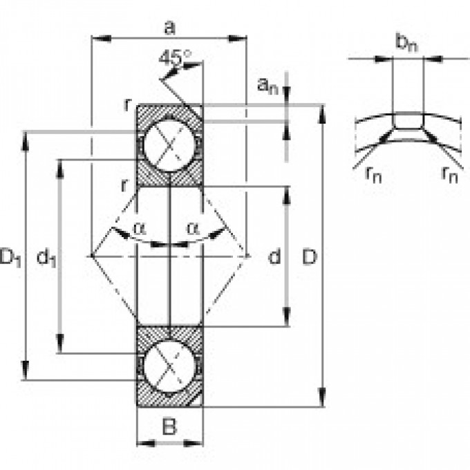 Шарикоподшипники радиально-упорные с четырехточечным контактом QJ317-N2-MPA FAG 188961